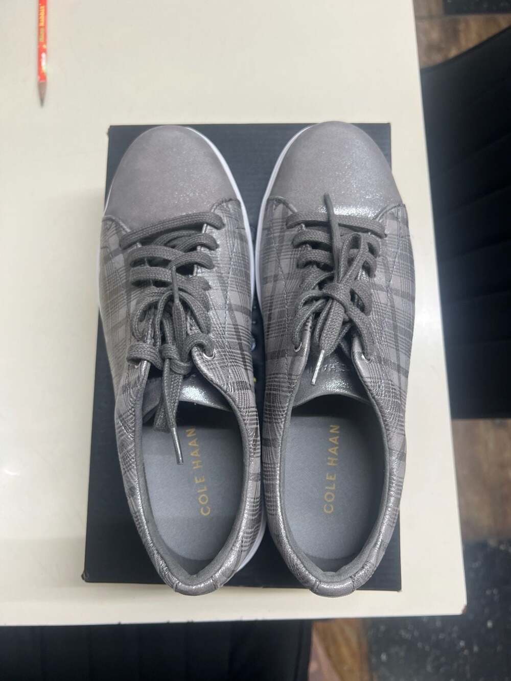 Cole Haan Women's Grand Crosscourt II Glitter Plaid Metallic Silver Sneakers